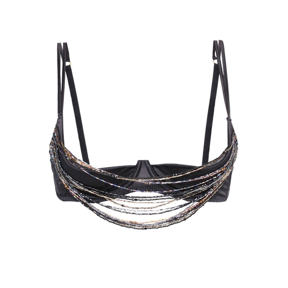 Agent Provocateur Black Beaded Draped Bra